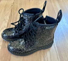 Dr. Doc Martens 1460J Combat Boots Youth Size 1 Black Metallic Suede Girls Kids