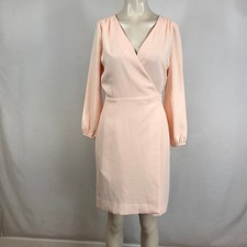 J.Crew Peach Faux Wrap Dress Long Sleeve V-Neck Tie Back Size 4