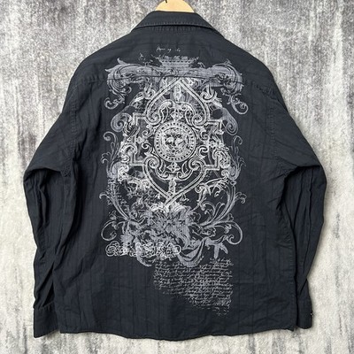 Men's Large Vintage Y2K Eighty Eight Button-Up Shirt Cyber Grunge Goth Crown