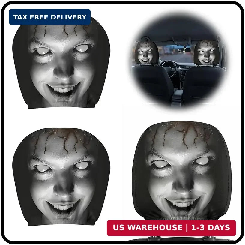 Creative Car Headrest Covers,Ghost Face Headrest Covers,Scary Covers for Cars,St