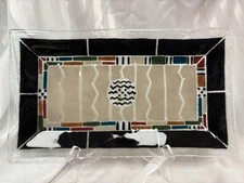 Peggy Karr Fused Glass Tribal Southwestern Geometric 13.5“x 8“ Rectangular Tray