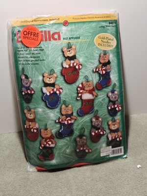 Vintage Bucilla Filz Applikation Weihnachtsschmuck Set 84074 (12er Set) 
