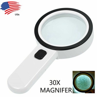 30X Extra Large Handheld Magnifier with 12 Bright LED Lights Jewelry Bench Tool