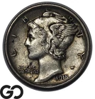 1918-D Mercury Dime, Better Denver Issue, Choice AU+/Unc