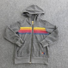 Aviator Nation Hoodie Youth 4 Gray Rainbow Stripe Full Zip Sweatshirt USA