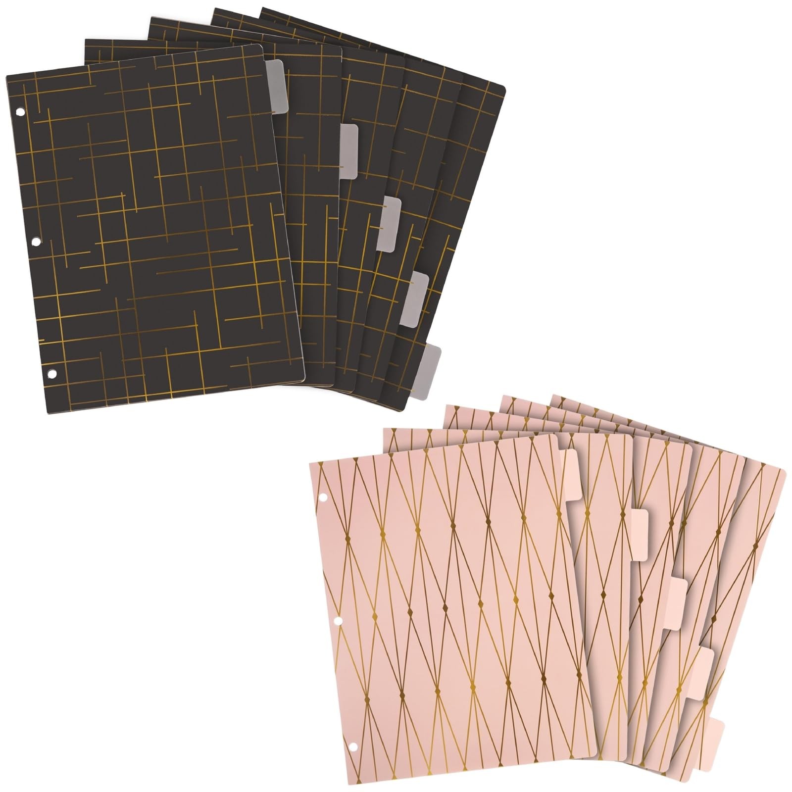 6 Pack 3 Ring Binder Dividers with 5-Tabs, Pink and Black, 8.5 x 11 In