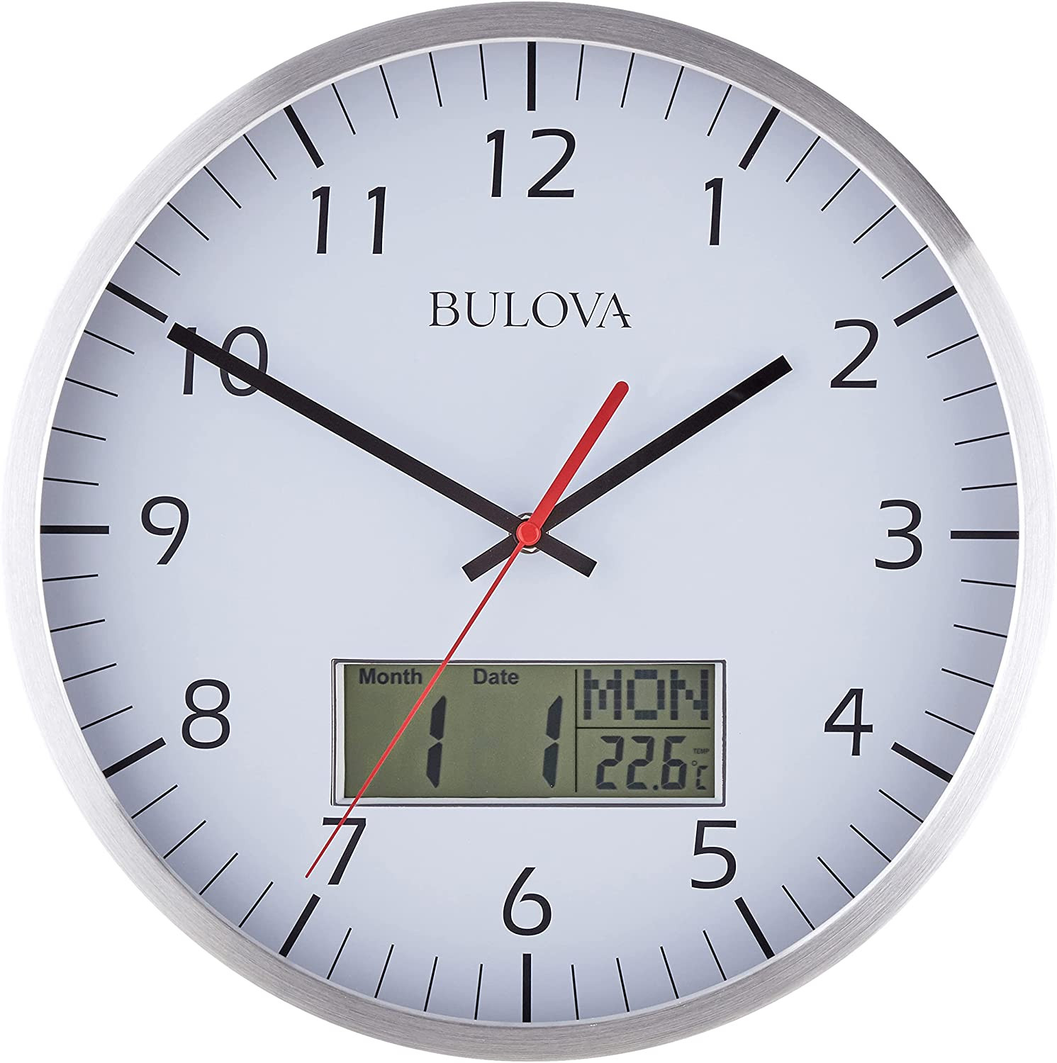 Manager Wall Clock C4810 | 14" Brushed Aluminum Industrial Frame with Digital Da