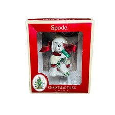 Spode Porcelain Dog With Christmas Stocking In Mouth Ornament - New 