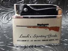 VINTAGE BARLOW FLAT LIGHTER SPORT GOODS ADVERTISING CALIFORNIA RIFLE PISTOL GUN