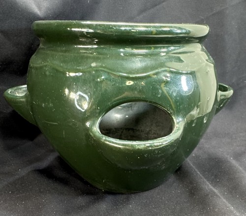 Fioriera/Pentola Fragola Vintage Smaltata Verde 6,5” 4 Aperture Laterali Spessore Stampo Ceramica