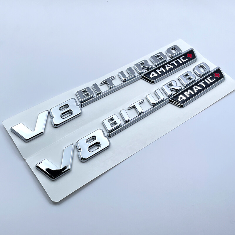Chrome V8 BiTurbo 4Matic + Plus Emblem Fender Badge For Mercedes