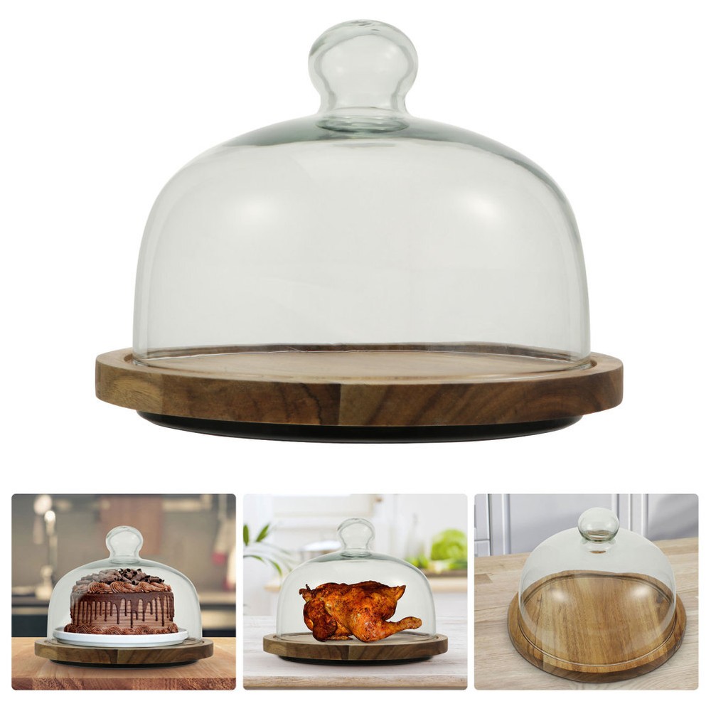 Glass Dome Cover Wood Server Cake Stand Cheese Dome Dome Cake Plate
