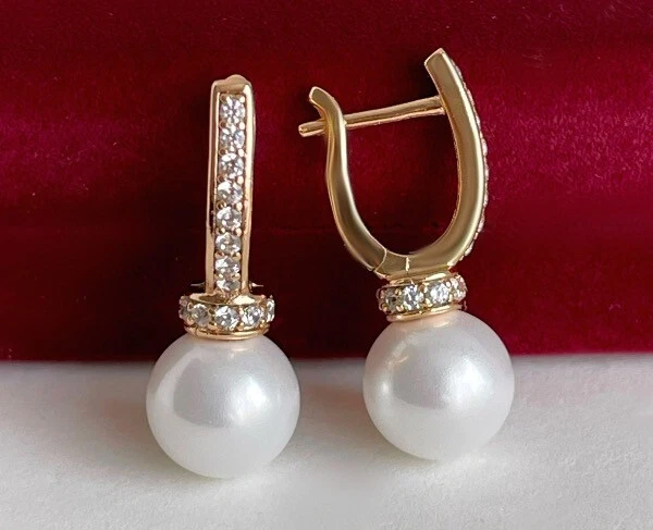 Luxus Perlen Ohrringe Creole Perle Zirkonia Rolled Gold 18K vergoldet Damen 26mm - Bild 2 von 4