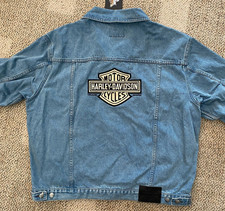 Harley Davidson Vintage Denim Blue Jean Jacket Button Front Men's Size Large