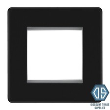 BG Flatplate Screwless Matt Black Square 2 Gang Euro Module Front Plate FFBEMS2