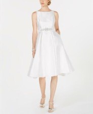 $199 Adrianna Papell Women's Ivory Embellished Belt Fit & Flare Dress 2 yja0525