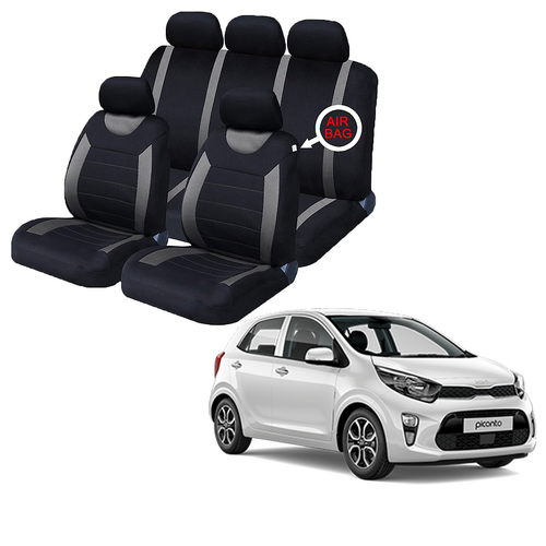 FOR Kia Picanto Black & Grey Car Seat Covers Protectors Full Set