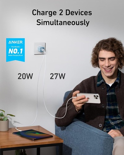 Anker 47W Chargeur USB C Pliable 2 Ports Charge GaN pour iPhone/MacBook|Reconditionné - Photo 2 sur 6