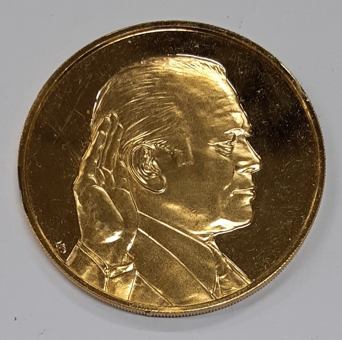 1974 Franklin Mint .925 Silver Rd. Plated in 24K Gold - Ford