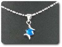 AnhäNger Blauer Saphir 5 Mm Vergoldet Weiß 18 K + Halskette