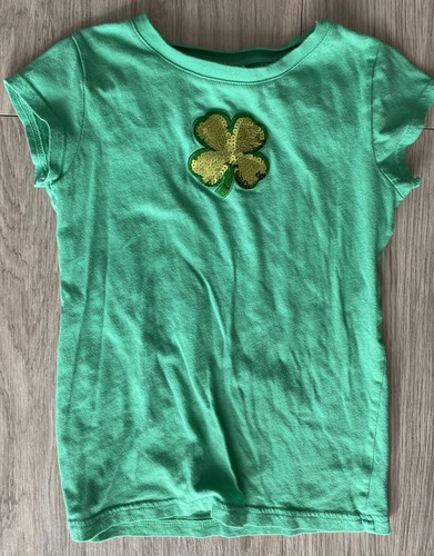 Girls Green Shamrock Sequin Shirt Top 