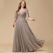 Plus Size Mother of Bride Dresses 3/4 Sleeves Lace Chiffon Wedding Party Dresses