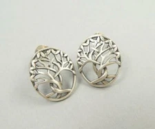 Handmade Unique Chic Sterling Silver Tree of Life Oval Stud Post Earrings