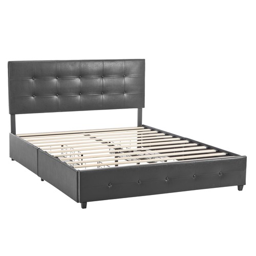 Upholstered Queen Platform Storage Bed Frame with 4 Drawers Adjustable Headboard - Picture 3 of 13
