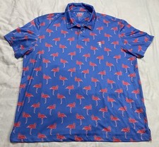 Izod Golf Polo Mens XXL Blue Pink Flamingo All Over Print Performance Shirt