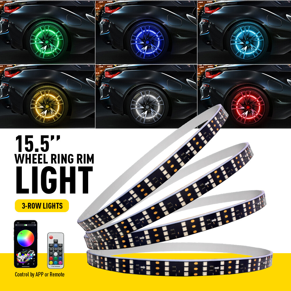 Super Bright LED Wheel Rings 3 Row LED Wheel Ring Rim Lights RGB Cars 15.5