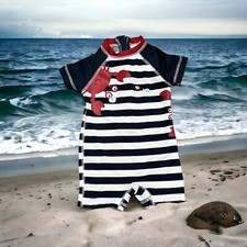 Wippette Baby Bathing Suit Blue and White Stripe With Crabs Size 9 Months