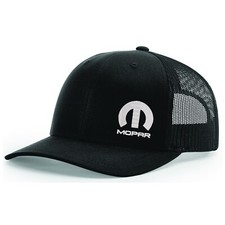 Mopar Logo EMBROIDERED Black Richardson 112 Snap Back Trucker Hat BRAND NEW