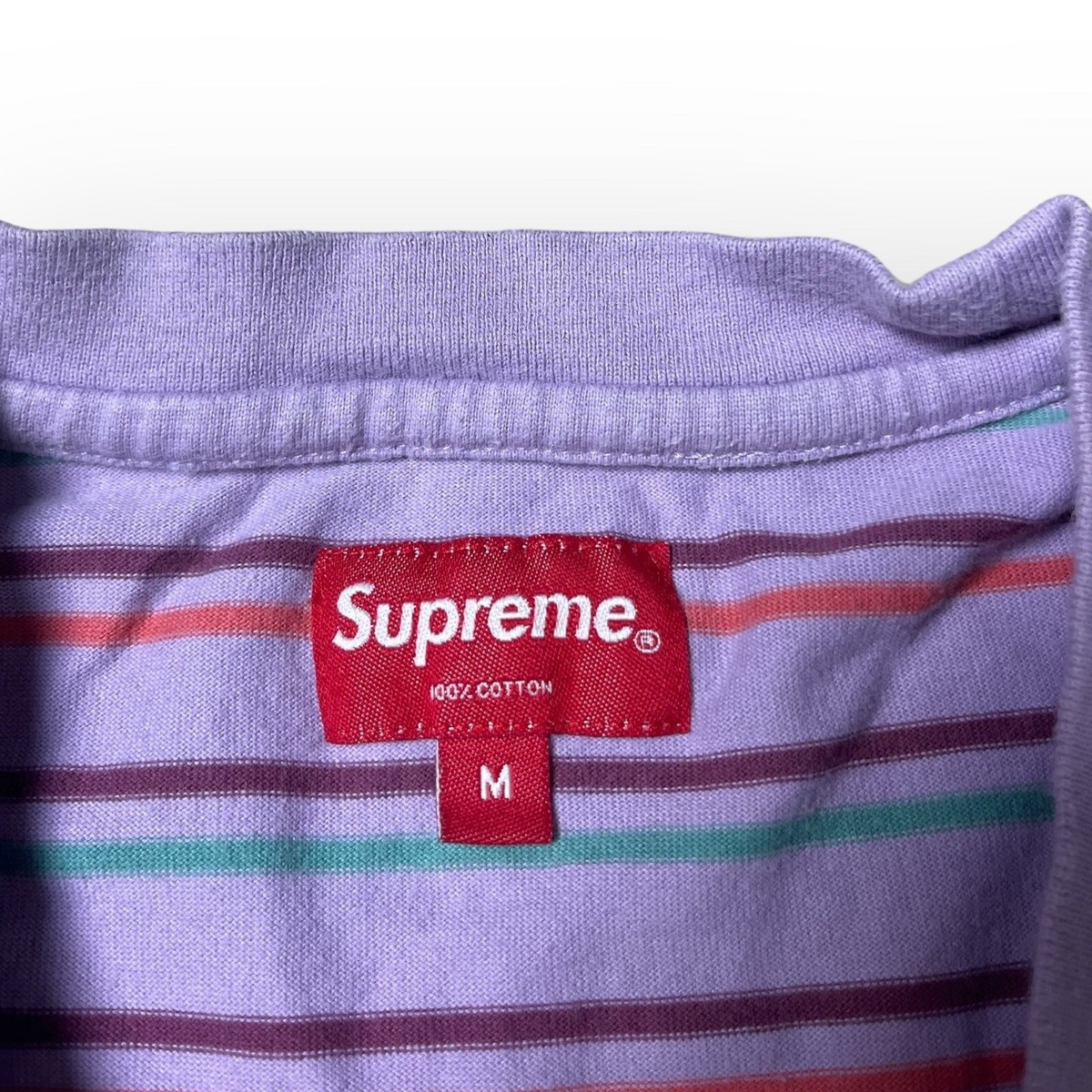 Supreme T Shirt Mens Medium New York Colorful Stati Uniti Stripe Top Purple