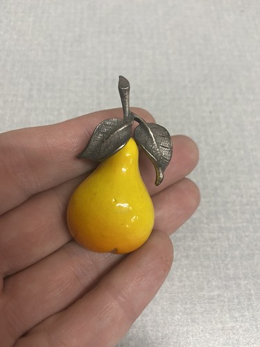 Vintage Pear Brooch/Pin Fruit Costume Jewerly Yellow Enamel - Picture 2 of 10