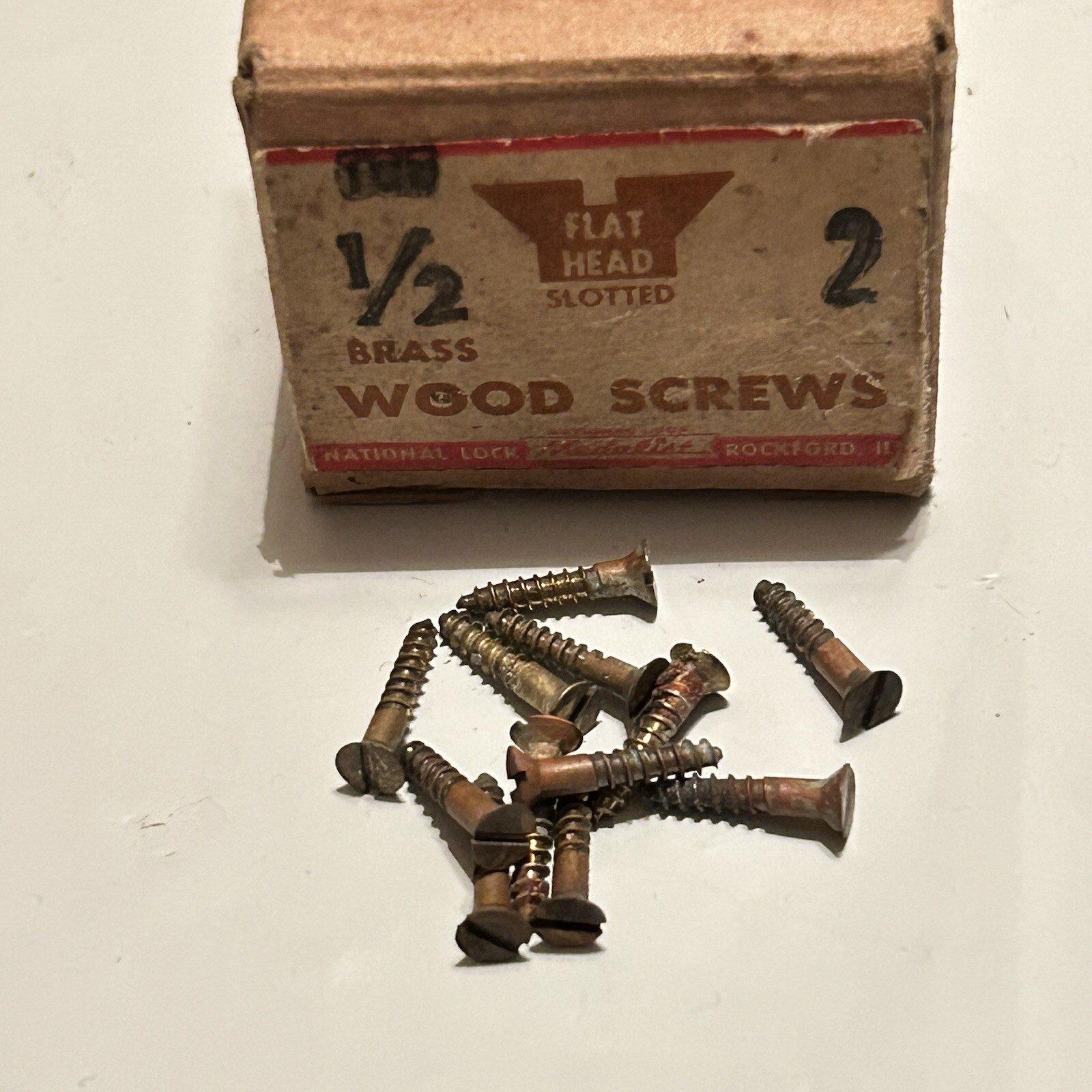 Vintage SOLID BRASS Slotted Flat Head Wood Screws 1/2" x #2  - 12pcs