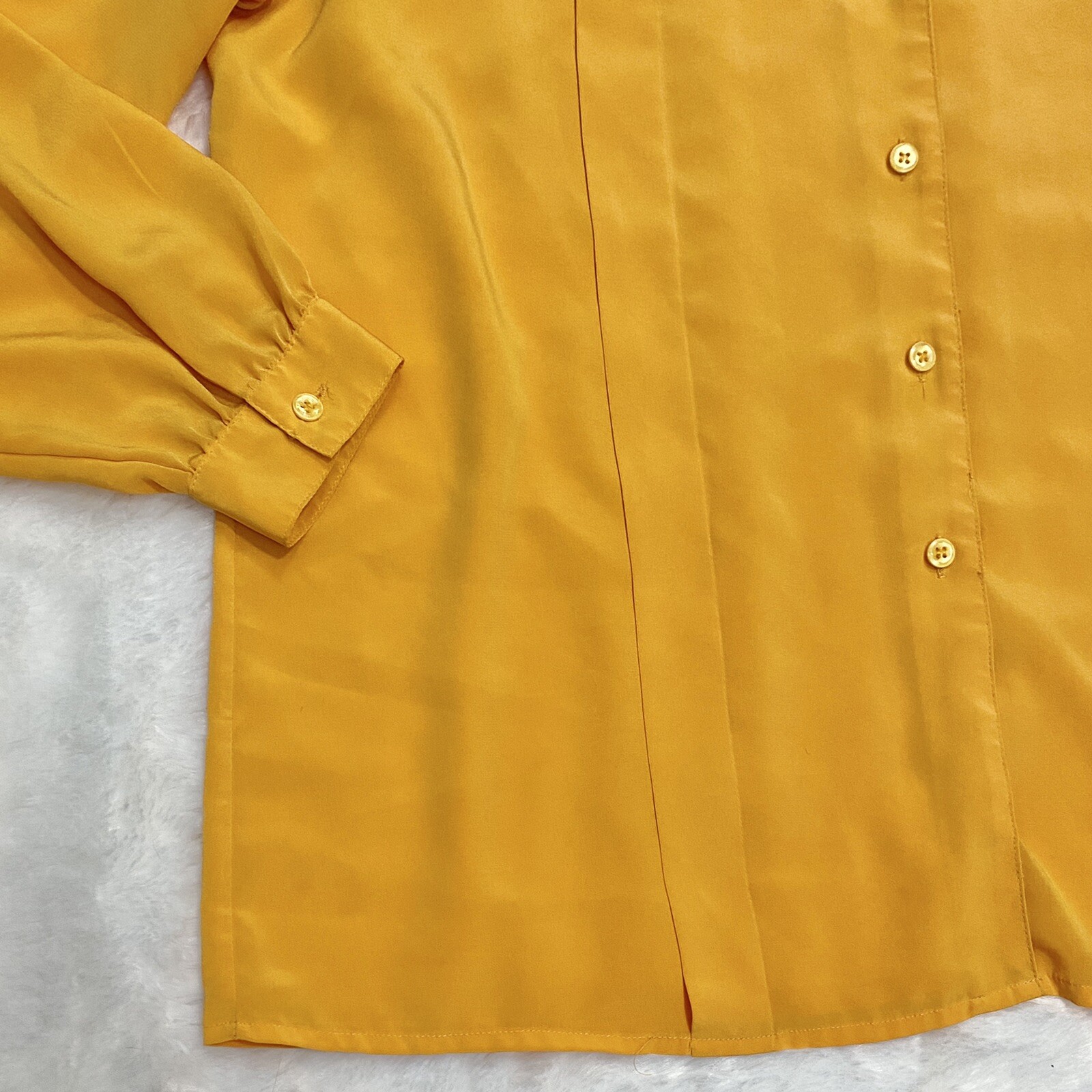 Vintage Mustard Yellow Collared Button Up Blouse 12p … Gem