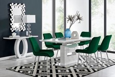 Image of Arezzo Large White High Gloss Extending Dining Table and 6 Velvet Pesaro Chairs