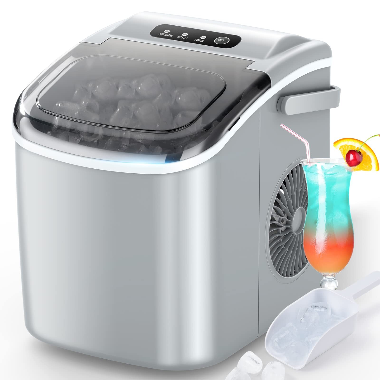 Ice Maker Countertop, 9 Ice Cubes Ready in 6 Mins, 26.5lbs/24H, Portable Coun...