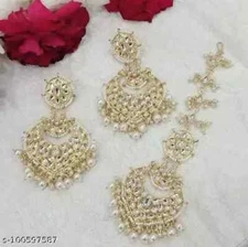 Indian DESIGNER LATEST JADAU KUNDAN EARRING AND MANG TIKKA SET For Woman & Girl