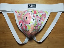 Retro Flower Jockstrap, Soft Pouch, 1 1/2" White Waistband Athletic Supporter