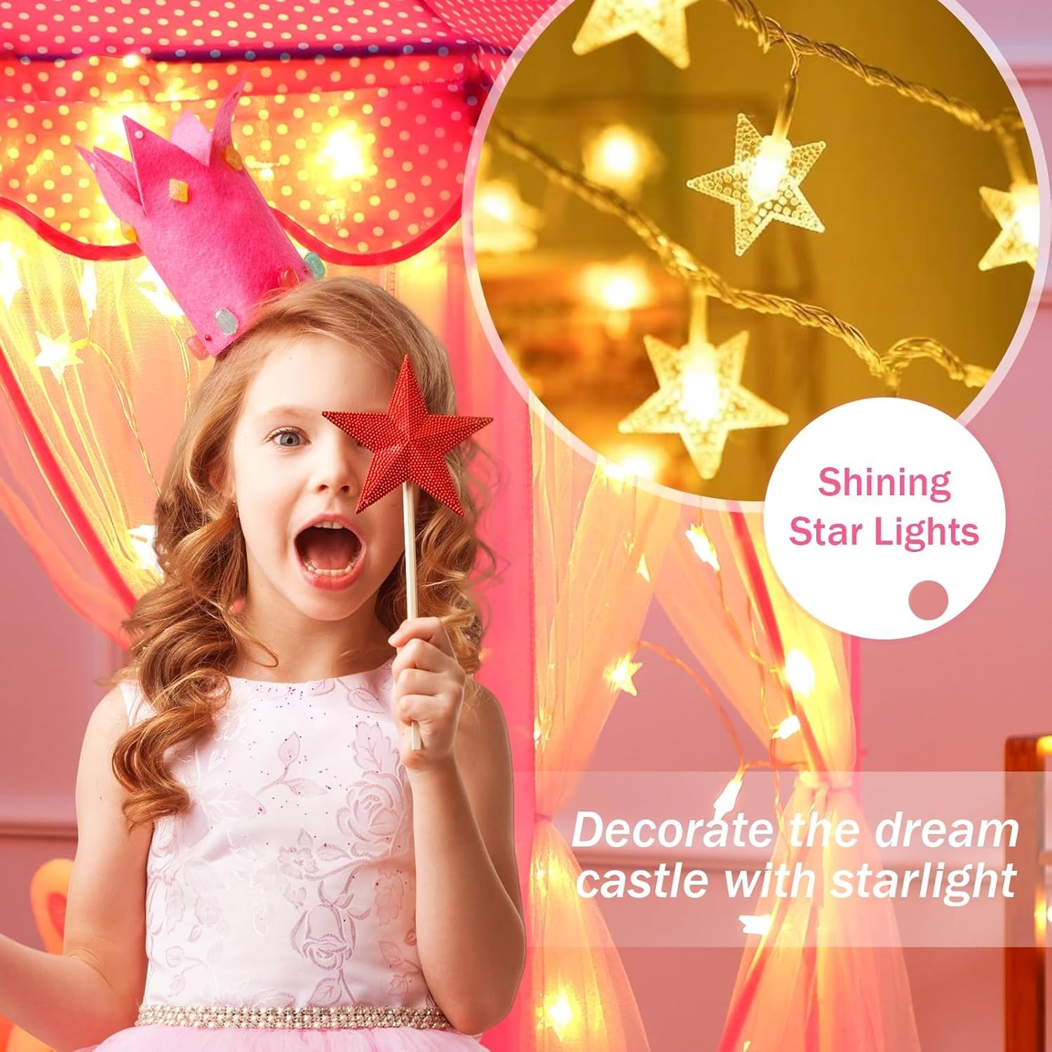Princess Castle Play Tent for Kids with Star Lights - 55'' x 53'' Indoor/Outdoor