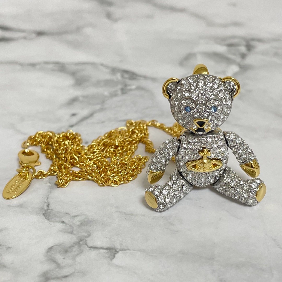 Authentic Vivienne Westwood Teddy Bear Necklace Gold Crystal Orb