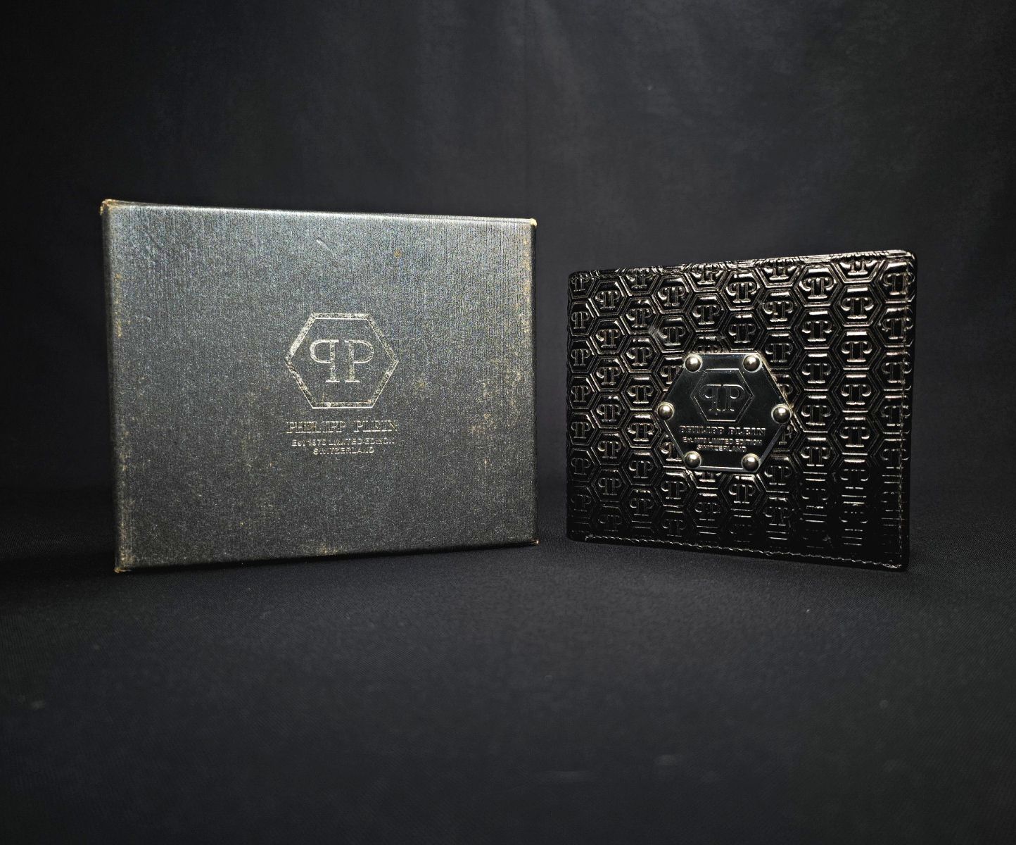 Philipp Plein Men's Black Logo Pattern Bifold Folding Wallet Mens