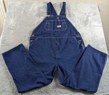 VTG Round House Overalls Mens 48x30 Blue Denim Bib Carpenter Dark Wash USA READ