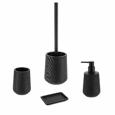 Badezimmer Set Badausstattung Set Badezimmerzubehör schwarz 4er Set Holzstruktur