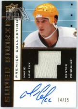 Mario Lemieux 2016-17 UD Premier Super Rookie Patch Autograph Card #SRV-ML 4/15