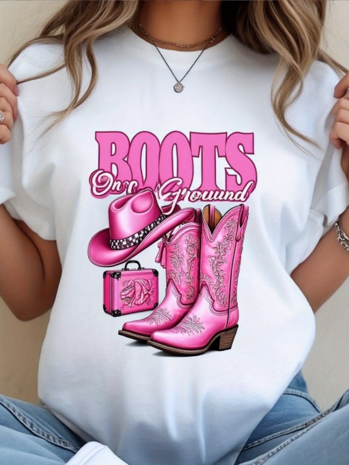Women Western Cowgirl T-Shirt Pink Cowboy Boots Hat Graphic Rodeo Summer Tee