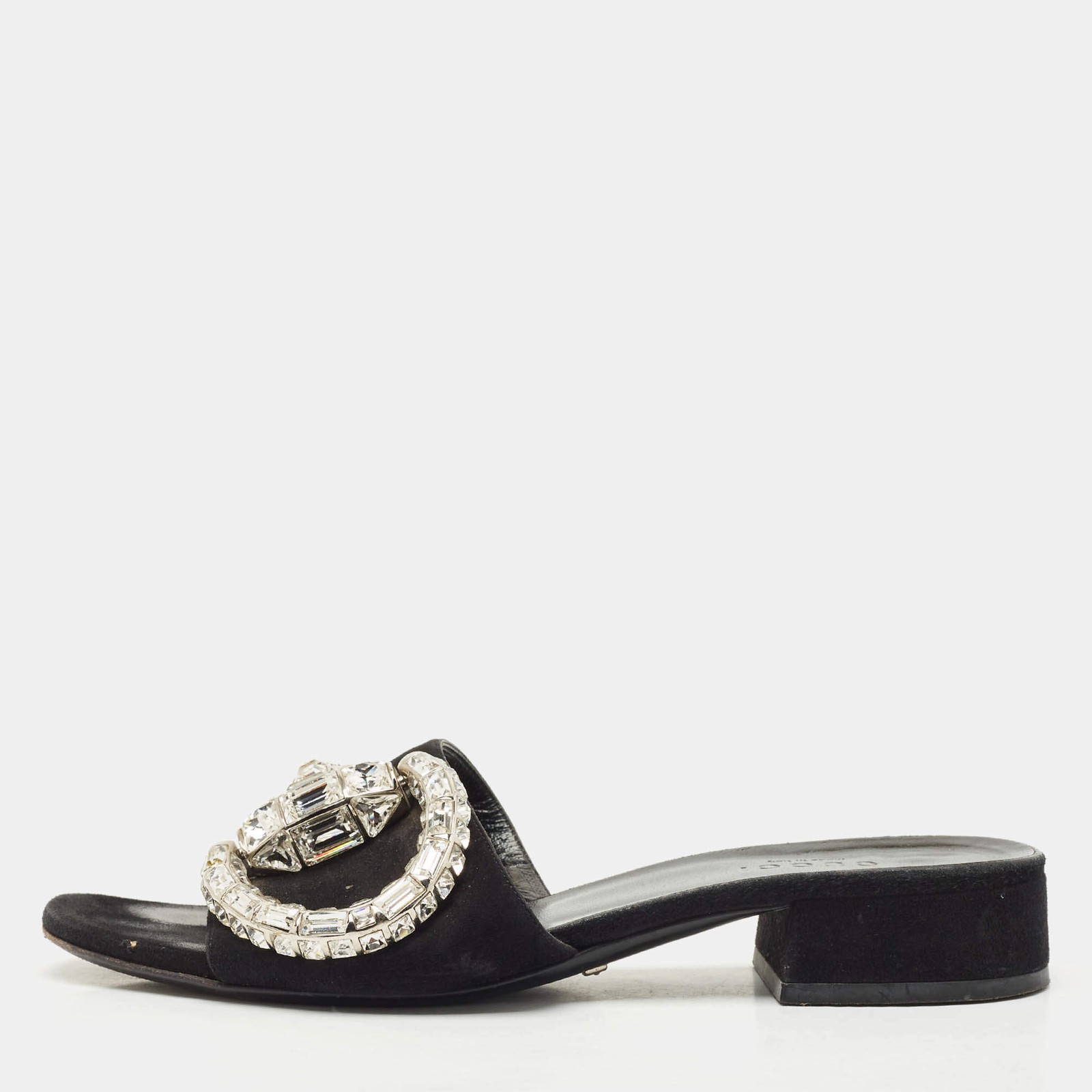 Gucci Black Suede Maxime Crystal Embellished Slide Sandals Size 35