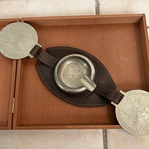 Vintage Hermès STYLE Leather Armchair Ashtray Prussian Coin Tobacciana