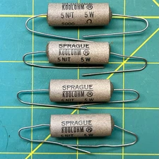 4 New SPRAGUE KOOLOHM 5K OHM 5W 5000 Ohm Wire Wound Resistors Super Long Leads